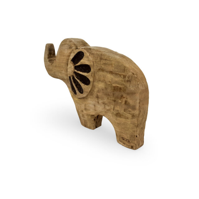 Mango Wood Elephant Sculpture - Hand-Carved Decorative Ornament for Home Accessories - Natural Finish