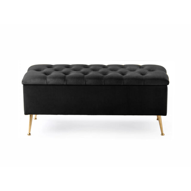 Amara Wide Velvet Tufted Rectangle Storage Ottoman Footstool Upholstered Bench with Legs for Living Room & Bedroom