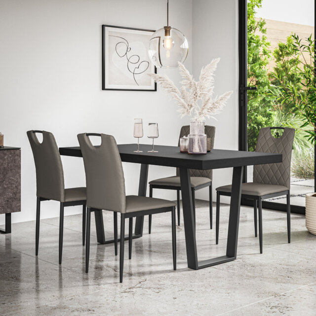 Davius Dining Table And Chairs -  Table Top w Legs + Davius Faux Leather Dining Chair Set Of 4
