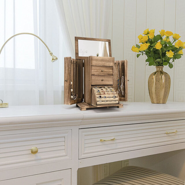 Rustic Wooden Large Jewellery Box For Women Girls