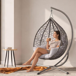 Garden Swing Egg Chair Seat Rattan Hanging Hammock With Cushions