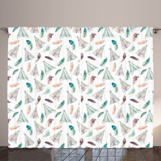Rustic curtain, western tent print, tribal vibes, teal white multicolored