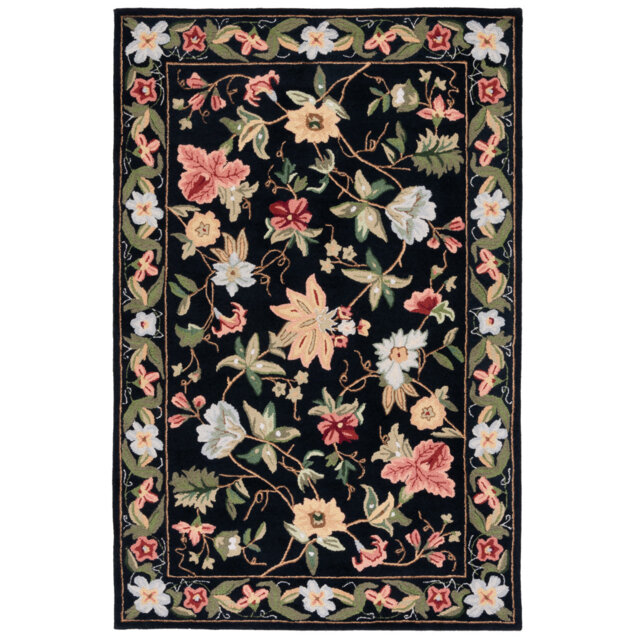 Chelsea Floral Area Rug In Black / Red / Green