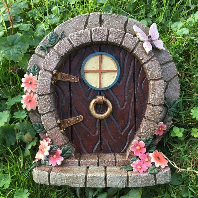 Decorative Fairy Hobbit Style with Flowers And Butterfly Garden Door Statue