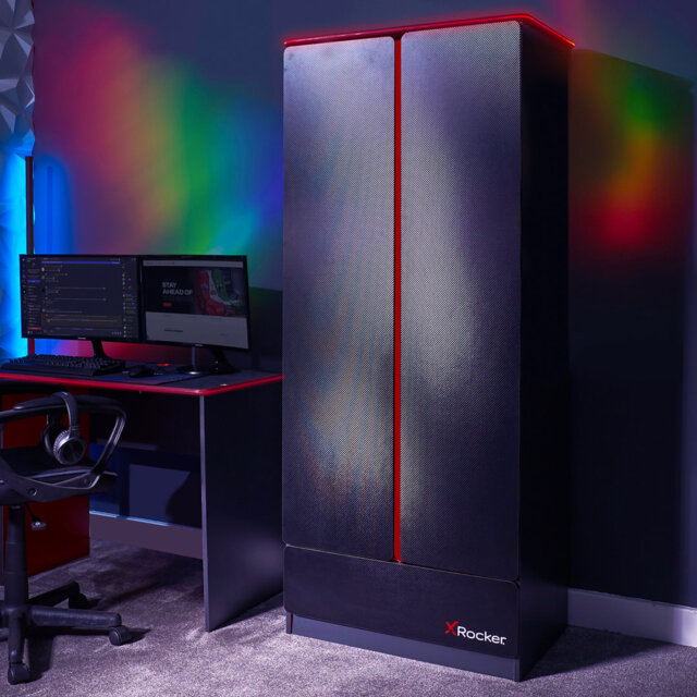 X Rocker Carbon-Tek 2 Door Wardrobe With Drawer And LED Lights