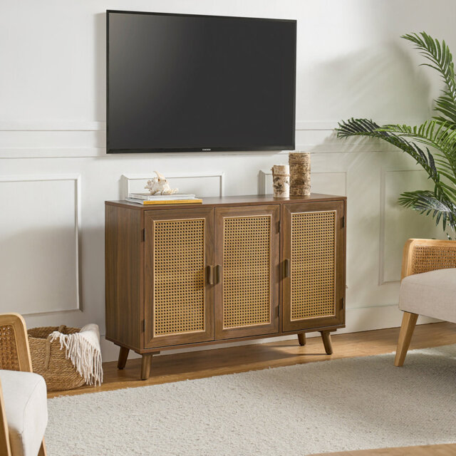 Hearn 109 cm Modern Wide Sideboard with 3 Rattan Doors