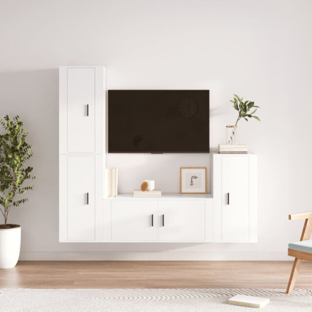 Latitude Run 4 Piece TV Cabinet Set High Gloss White Engineered Wood