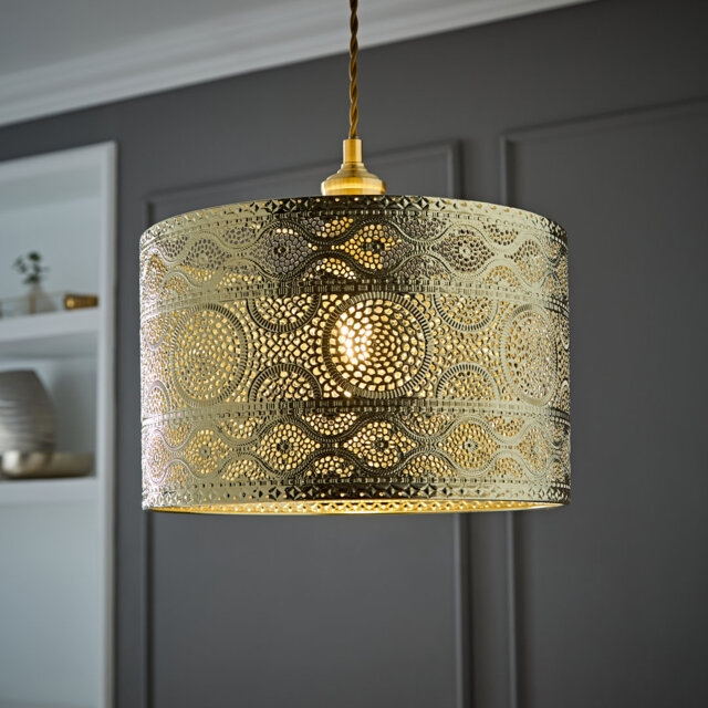 20cm H Metal Drum Lamp Shade ( Slip-On ) Gold