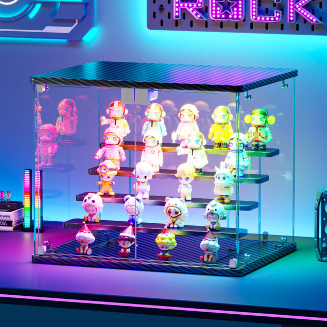 Small Display Cabinet with RGB Lights, 4-Tier Glass Display Case