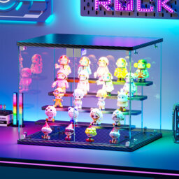 Small Display Cabinet with RGB Lights, 4-Tier Glass Display Case