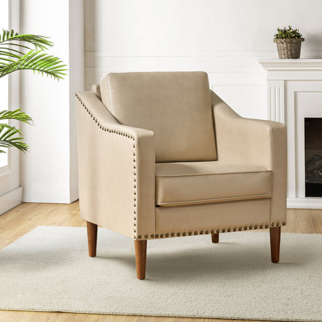 Almetia Vegan Leather Armchair With Solid Wood Legs