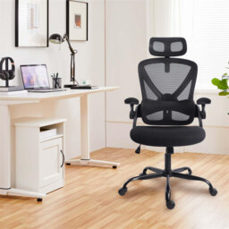 Thick-Padded Flip-Up Armrests Chairs, Desk Chair With Adjustable Lumbar Support For Office, Gaming, Study