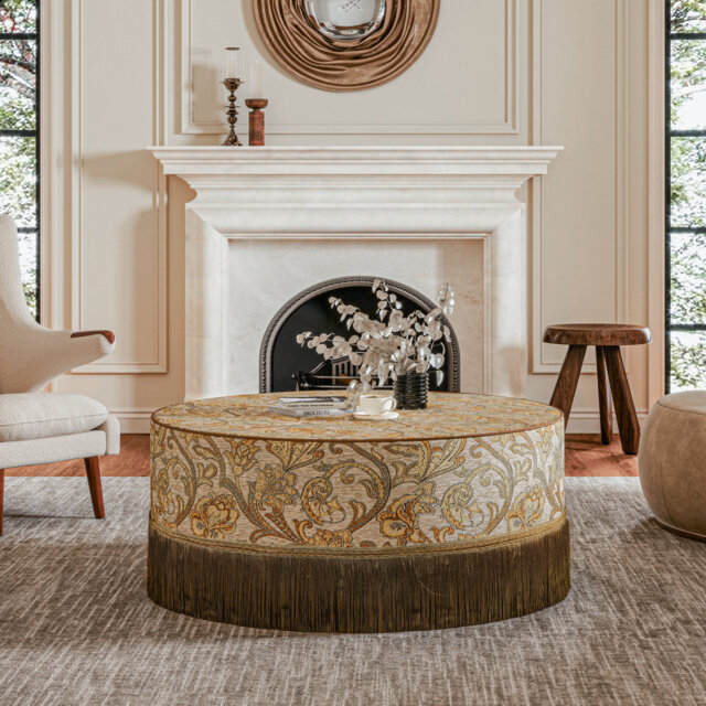 Bungalow Rose Large Ottoman Coffee Table, Modern Round Cushioned Center Table For Living Room,Tassel
