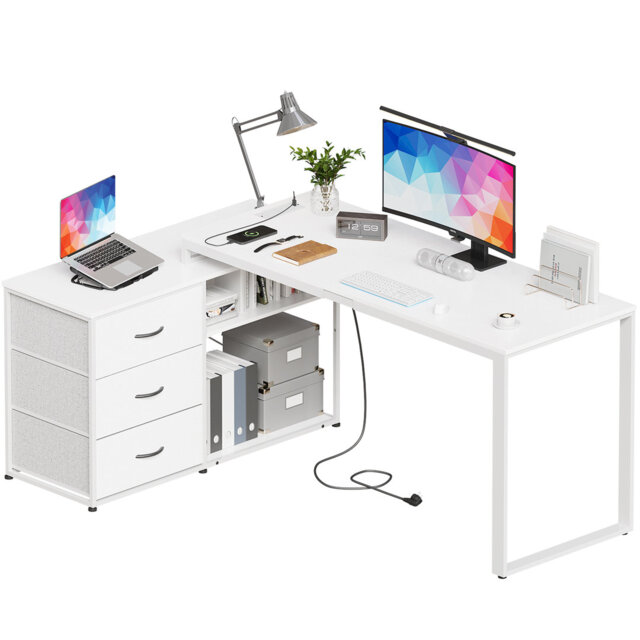Ahriana L-Shaped Metal Base Computer Desk