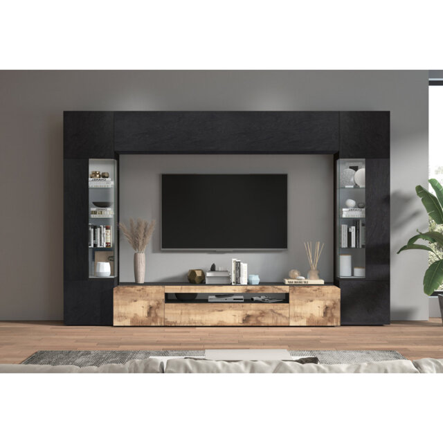 TV wall unit Dberard, with 6 doors, 100% Made in Italy, cm 290x40h191, Glossy white