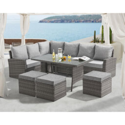 Lark Manor 9 Seat Liverpool Corner Sofa & Dining Rattan Garden Furniture Set for Patios Gardens