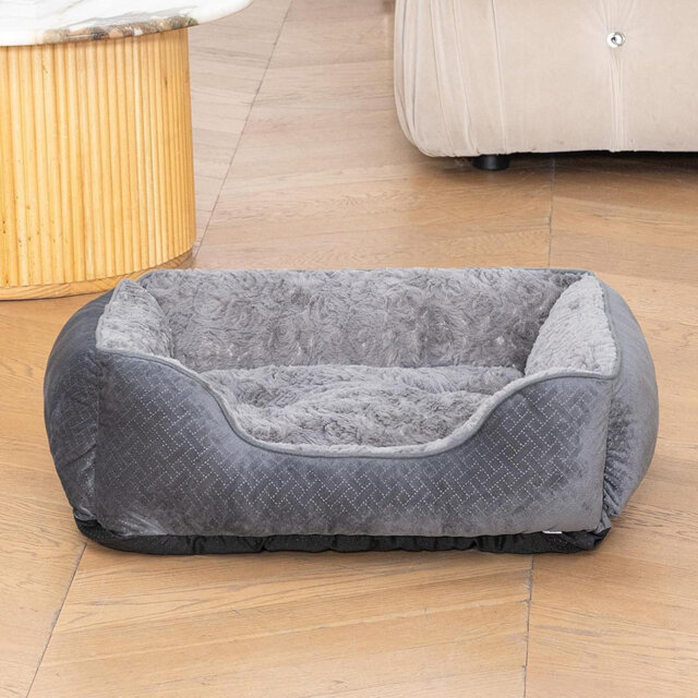 Orthopaedic Dog Bed, Washable Medium Dog Beds For Medium Large Dogs Up To 14Kg, Calming Pet Bed With Bolstered Sides, Non-Slip Bottom, Grey, 25 X 21 X