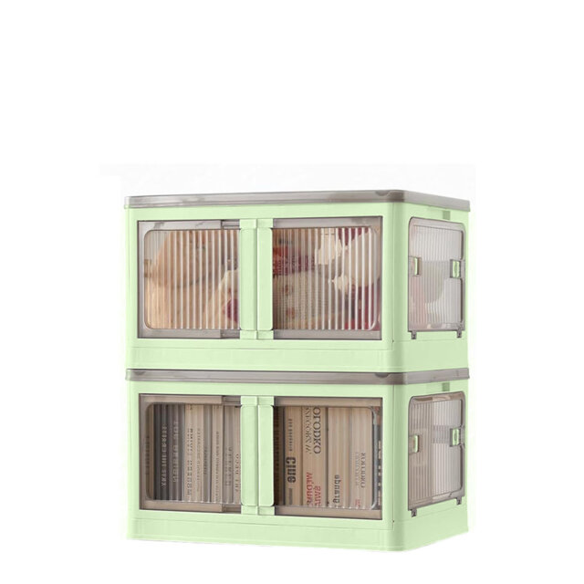 40L White Stackable/Folding Plastic Storage Box with 5 Doors on Wheels - 2 Pack