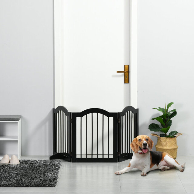 Miri  3-Panel Freestanding Pet Gate Wooden Safety Barrier with Foldable Design and Sturdy Construction