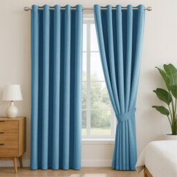 Linen Blend Blackout Curtain Panels – Thermal Insulated Eyelet Grommet Room Darkening Window Drapes for Bedroom & Living Room (Set of 2)