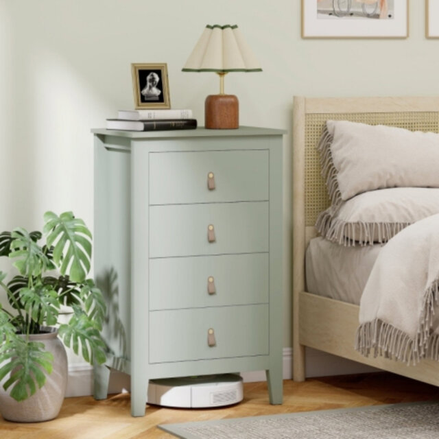 Bedroom Chest Of Drawers, Modern 4 Drawer Dresser Cabinet With Leather Handles And Metal Runners For Living Room, Hallway, Entryway, Green