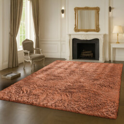 Machine Tufted Rust Indoor Shagg Area Rug-Luxurious Burnt Orange Shaggy Carpet