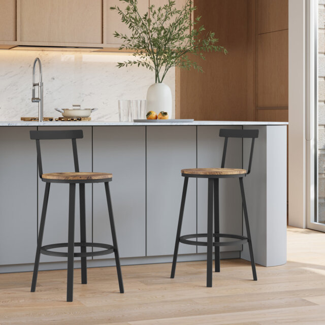 Bar Stools Set Of 2 Round Kitchen Stools With Backrest Metal Frame Footrest Counter Stool 150 Kg Load Capacity For Bar Kitchen Island Dining Room