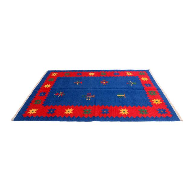 Bunny Vintage Handmade Kilim 100% Wool Blue/Red Rug