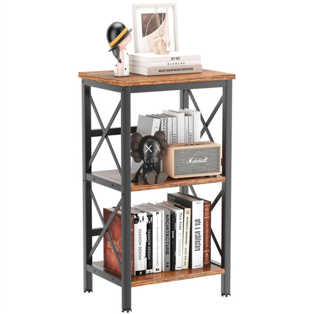 Bookcase, 3-Tier Steel Storage Rack, 40Ã29Ã75 Cm, Rustic Brown And Black