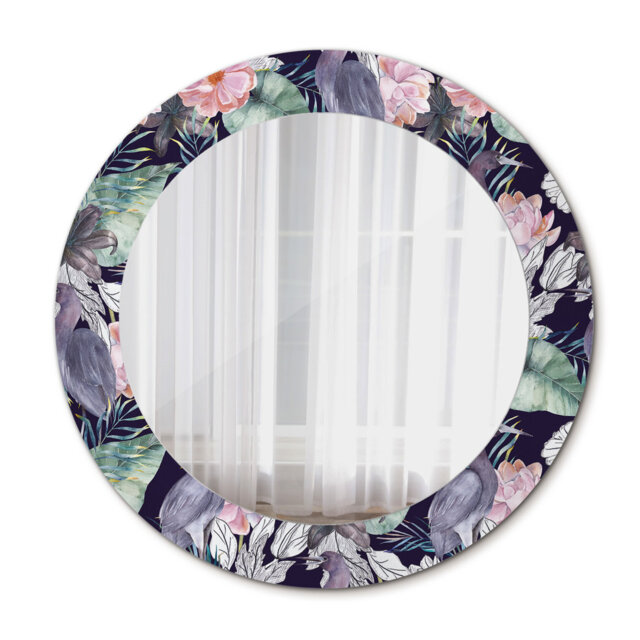 Huldar Round Glass Framed Wall Mounted Accent Mirror in Grey/Pink/Green