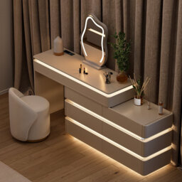 "Retractable 47"" Smart Dressing Table With LED Mirror, Dimmable Lights & Integrated Charging Station"