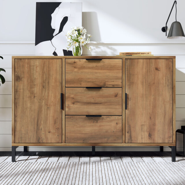 Sideboard Cabinet For Living Room, Chest Of Drawers With With 2 Doors And 3 Drawers, Adjustable Shelf, Dark Oak