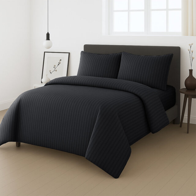 Microfiber Stripe Duvet Complete Set With Striped Pillows & Fitted Sheet
