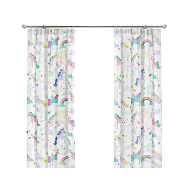 Unicorn Curtains Two Panels 66 x 72 (168 x 183cm) Rainbow & Unicorns Curtains Girls Bedding Bedroom Accessories