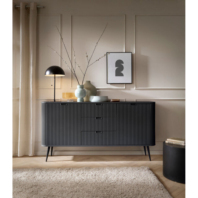 Almand Two-Door Sideboard with Three Drawers and Slatted Fronts 168 cm Black