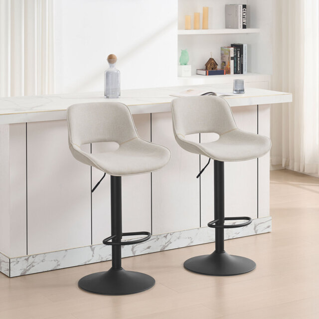 Bar Stool, Bar Stool, Linen Padding, High Chair, Height-Adjustable, Padded Seat, 360Â° Swivel, With Backrest, Metal Frame