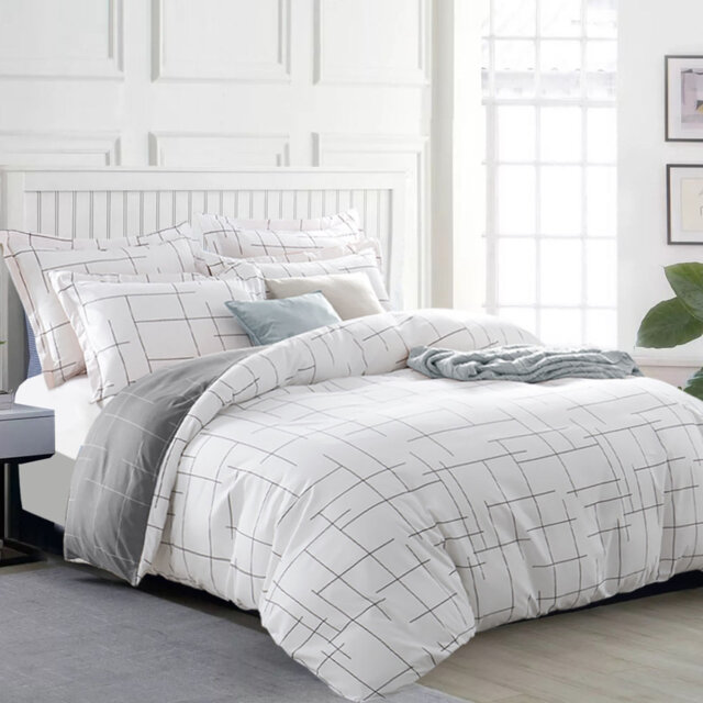 Eroz White Microfibre 200 TC Reversible Modern & Contemporary Duvet Cover Set