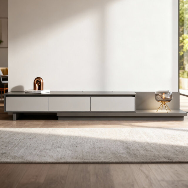 "Extendable TV Unit with 3 Drawers - Adjustable Media Console for 75-100"" TVs - 3 Finishes: Walnut, Grey, Dark Walnut TV Stand(GRAY)"