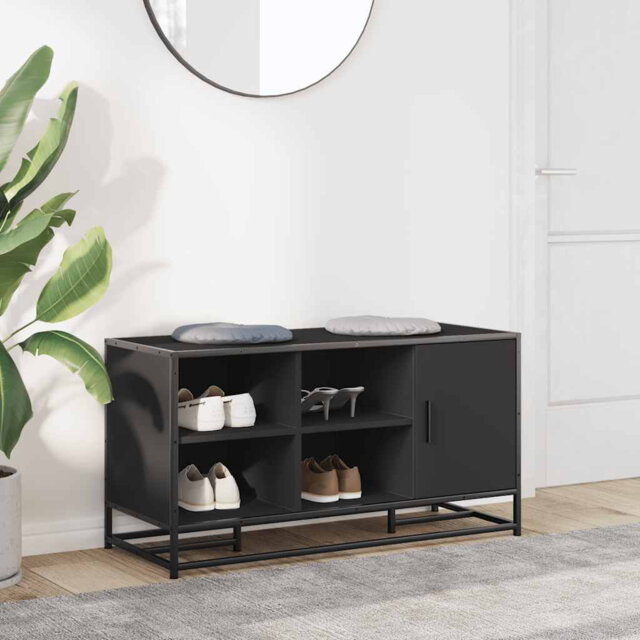 Shoe Bench Black 100X40x53.5 Cm Engineered Wood And Metal