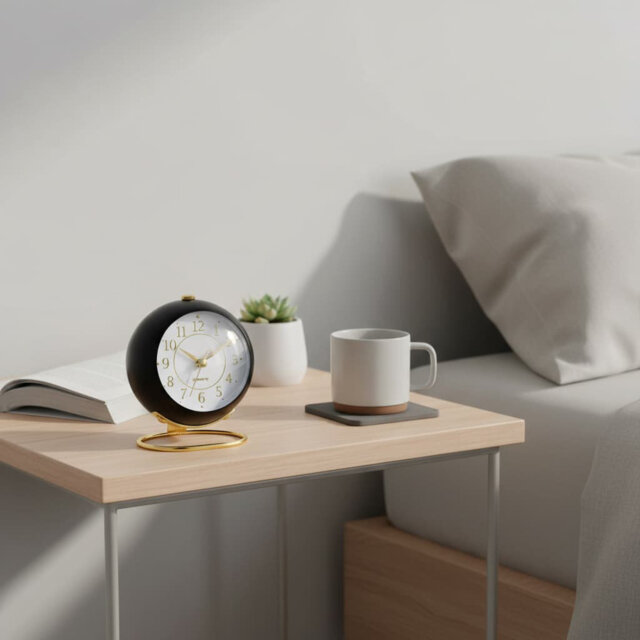 Vintage Silent Metal Analog Alarm Clock, Gold Black Desk Clock