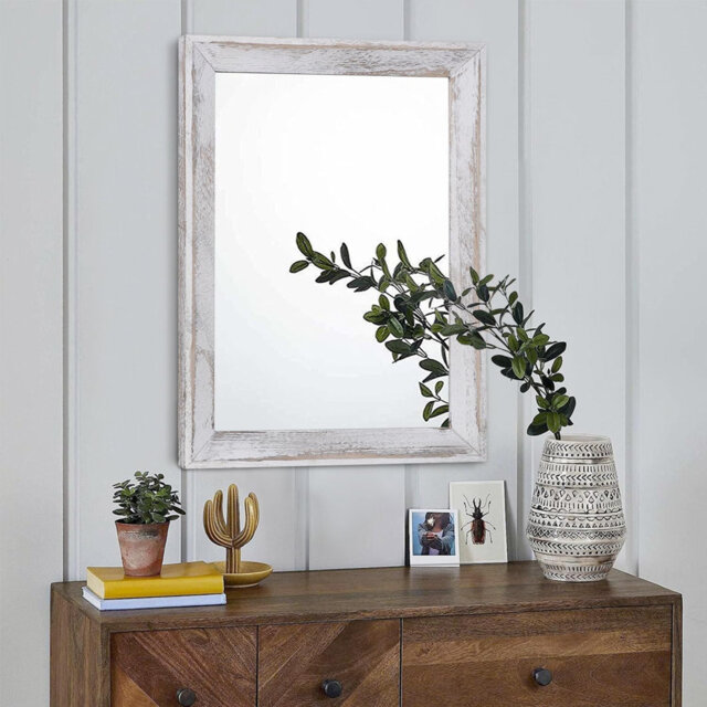 Wood Mirror, Large Rectangle Decorative Wall Mirror, 50 X 40 Cm, Brown Frame