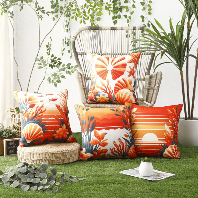 Indoor / Outdoor Animal Print Orange Square Throw Pillow Cover