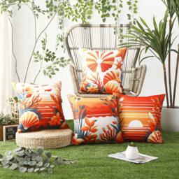 Indoor / Outdoor Animal Print Orange Square Cushion Cover