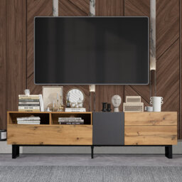 "High-Gloss Tv Stand For 75"" Tvs - Led App Control, 2 Drawers, 2 Cabinets, Soft-Close Doors"