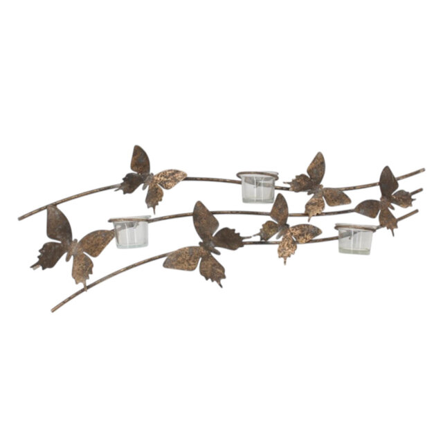 Metal Butterfly Wall Candle Holder - Antique Distressed Decorative Wall Mounted Candle Holder Home Accent