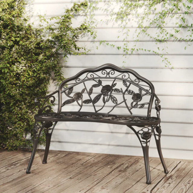 vidaXL Outdoor Patio Bench Garden Bench Furniture with Armrests Cast Aluminum