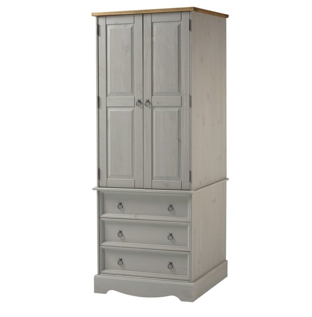 Vanessa 2 Door, 2 drawer Wardrobe, Antique and Grey wax finish, Corona design