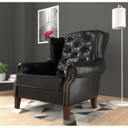 Chesterfield Wingback Armchair  with Quilting And Wooden Legs Made of Vegan Leather