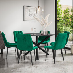 Malvern Round Dining Table And Chairs -  Table Top w Legs + Nova Velvet Dining Chair Set Of 6