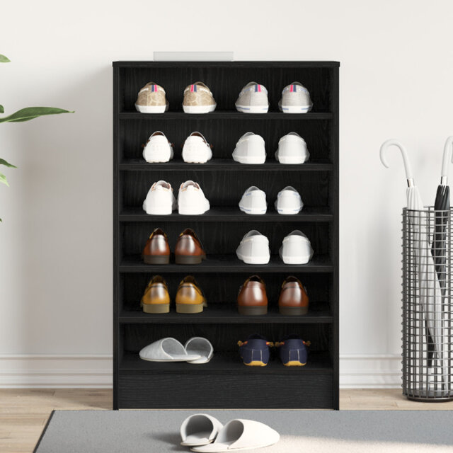 Shoe Cabinet Black Oak Engineered Wood 60 X 35 X 92 Cm